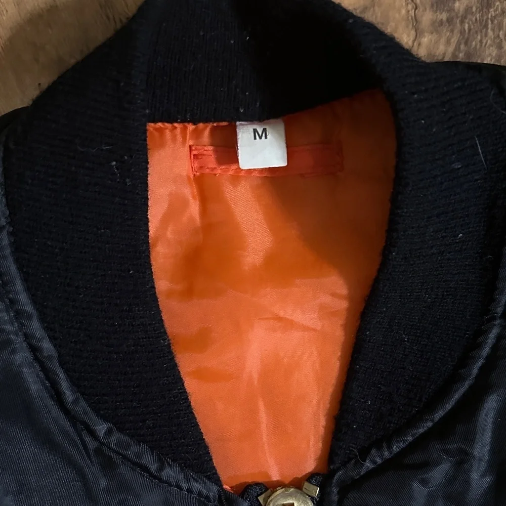 Black Bomber Jacket with Patches Kids Medium